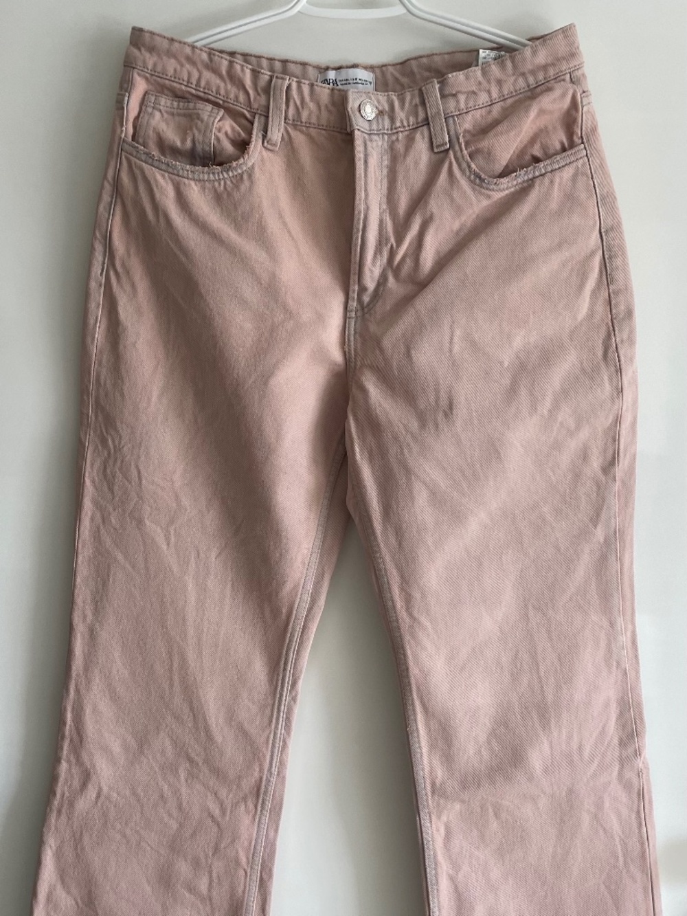 NWOT Zara Light Pink Wide Leg Relaxed Fit Mid Rise Jeans Frayed Cuff Size 8
